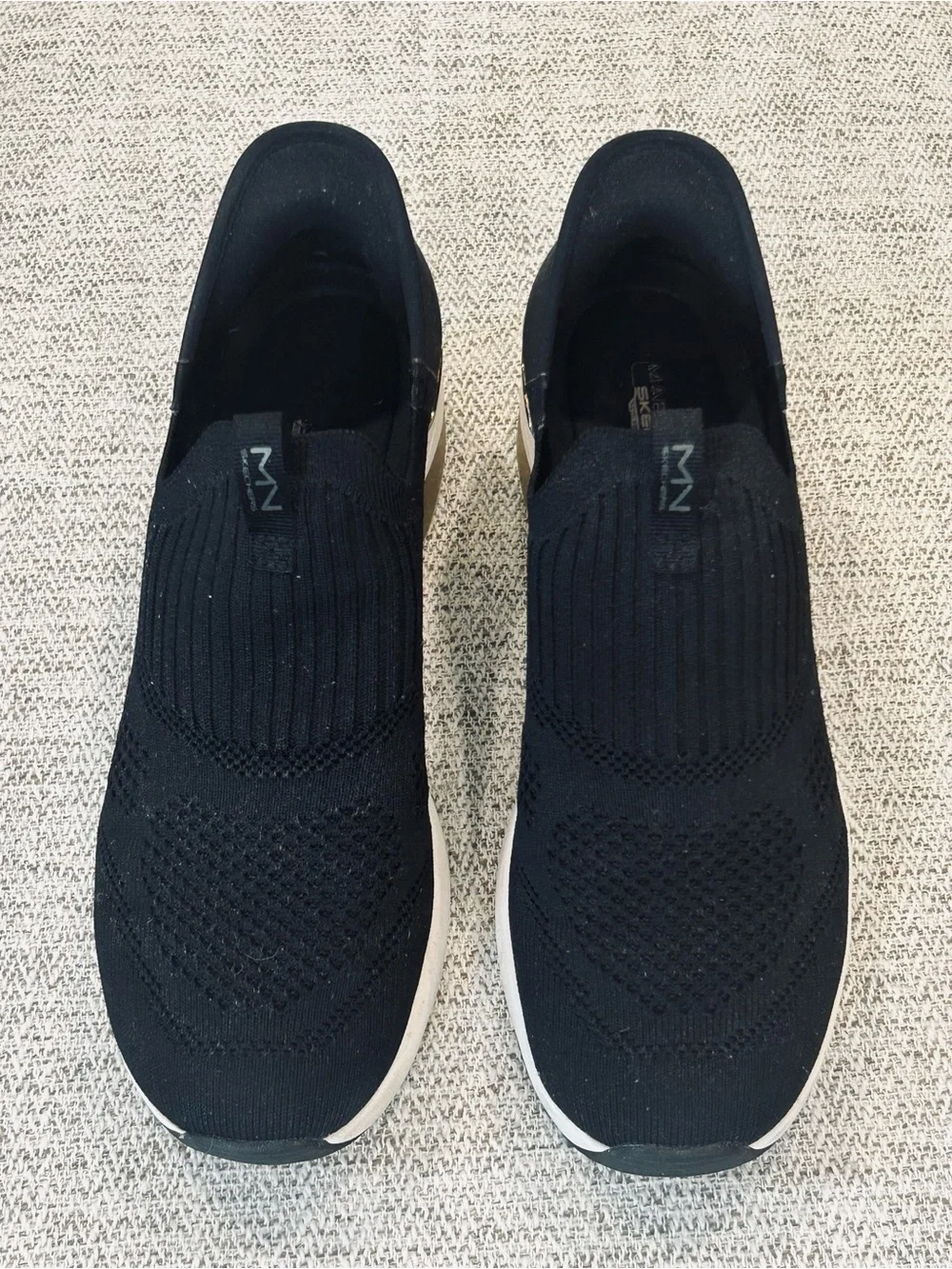 Mark Nason Sketchers Black/Gold Knit Slip-On Wedge Sneakers